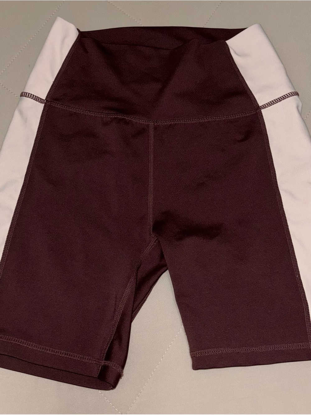 High-Waist Maroon and White Women's Bike Shorts